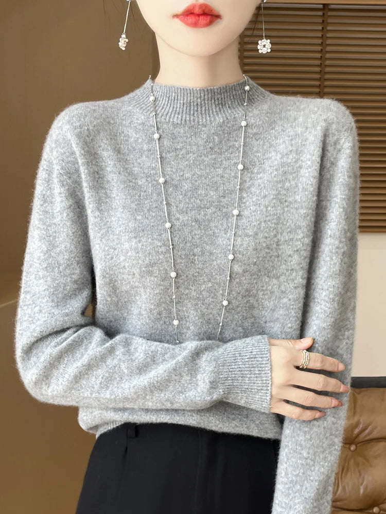 Women's Merino Wool Mock Neck Sweater, Long Sleeve
