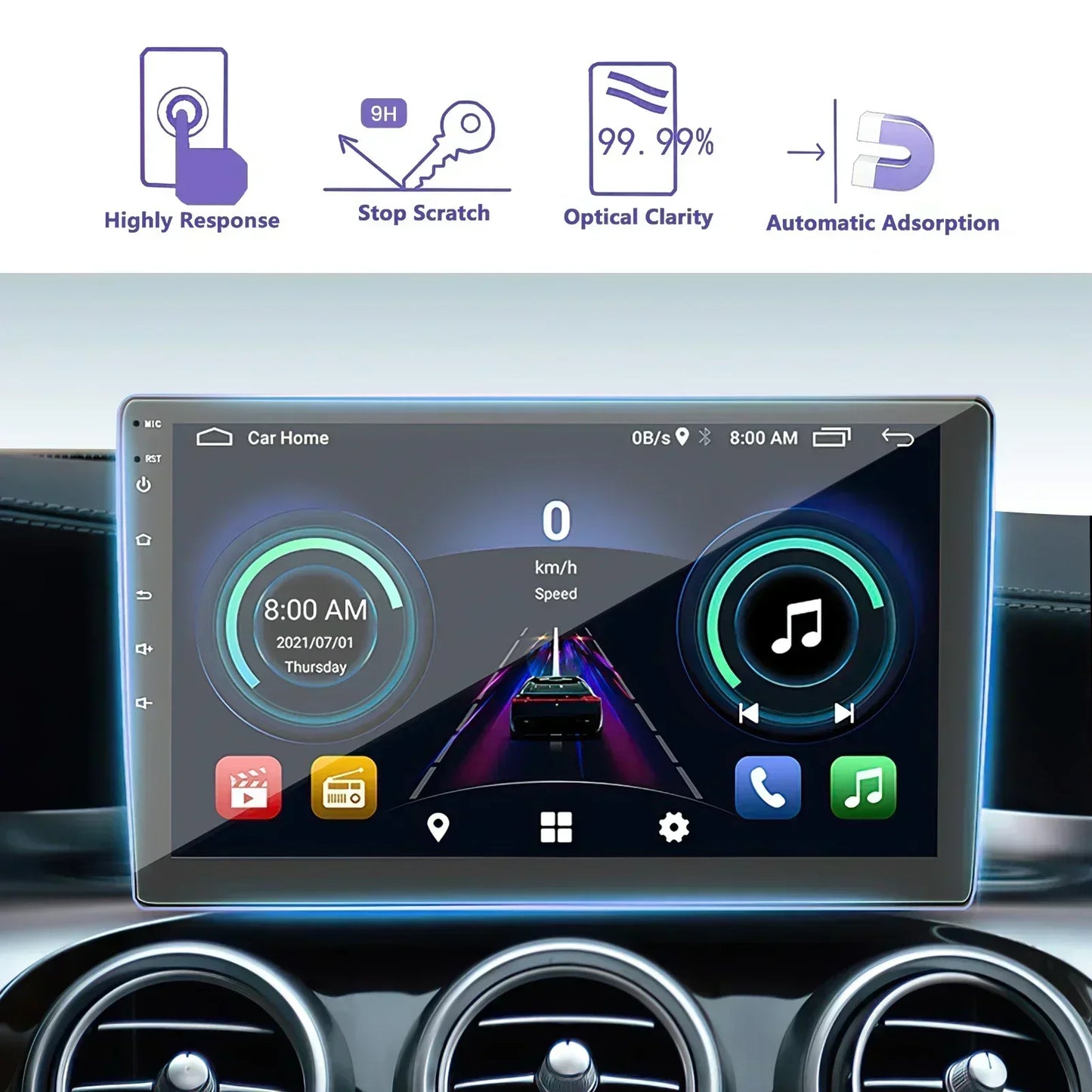 Tempered-Glass Screen Protector for 9" & 10" Car Stereo Touchscreens — HD, Anti-Scratch
