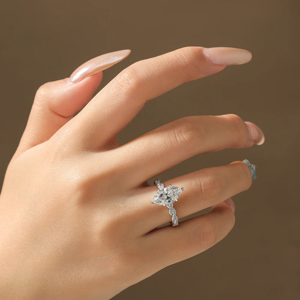 ATTAGEMS 3.0CT Marquise Cut Moissanite Engagement Rings For Women 14*7mm Lab Diamond S925 Sterling Silver Wedding Party Jewelry