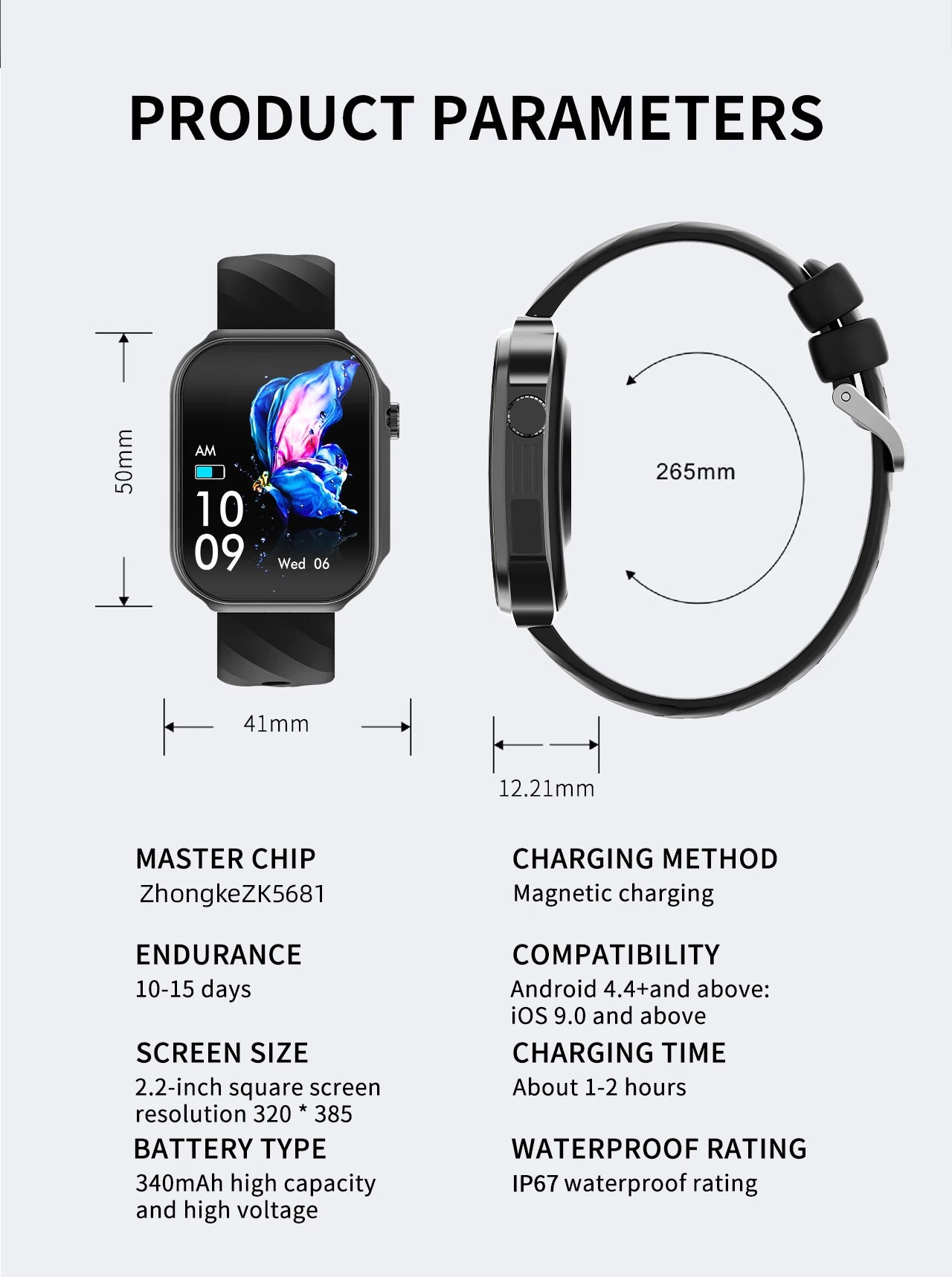 LIGE BWU15 Smart Watch – 2.2" 3D Curved Screen, BT Calling, Heart Rate, Blood Oxygen & 100+ Sports Modes | IP67