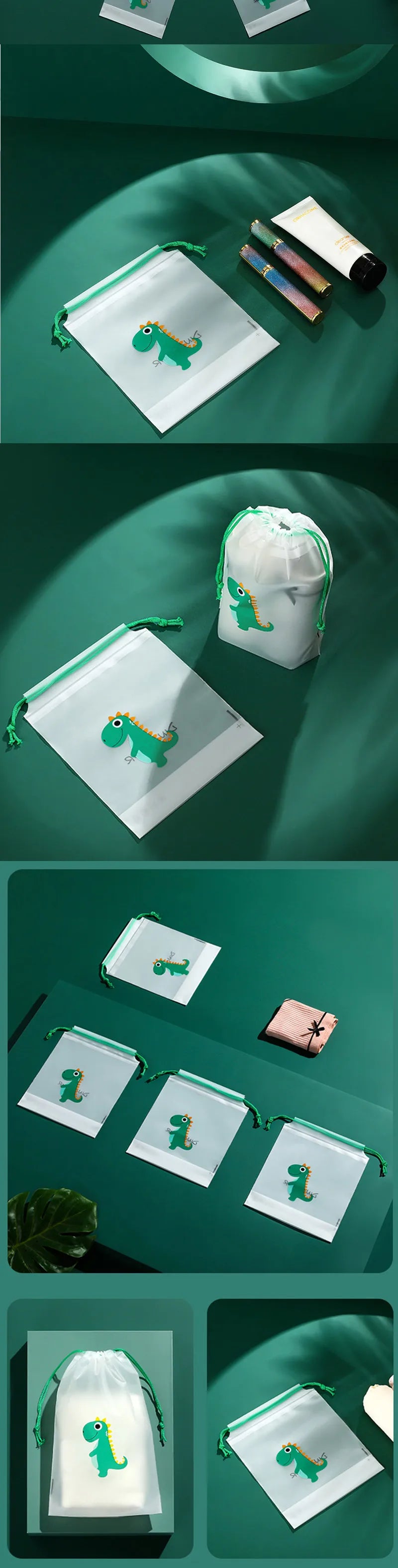 PE Dinosaur Bundle Pocket Plastic Drawstring Bag Frosted Shoes Travel Storage Bag Transparent Clothes Socks Shoes Plastic Bag