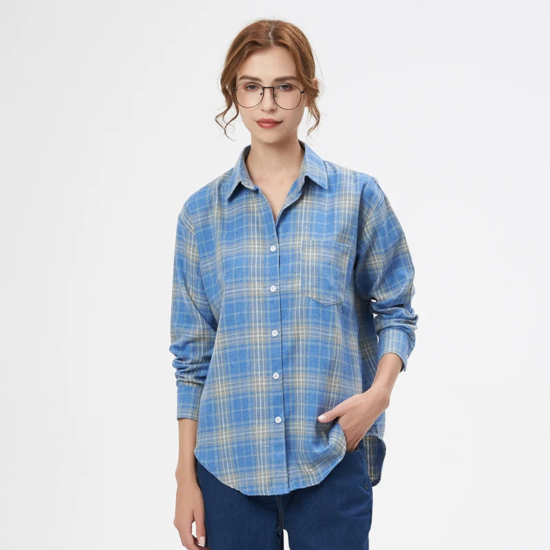 Women's Plaid Long Sleeve Shirt - Loose Casual Button-Up Blouse - photo 13