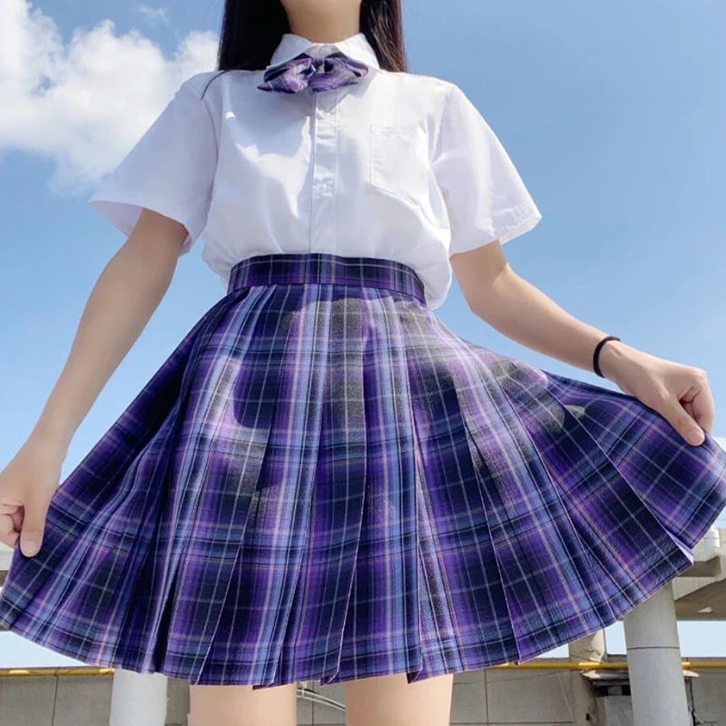 ZOKI Plaid Pleated Mini Skirt – Bow Knot High Waist Preppy Style | Harajuku Aesthetic Women's A-Line Dance Skirt | S-XXL