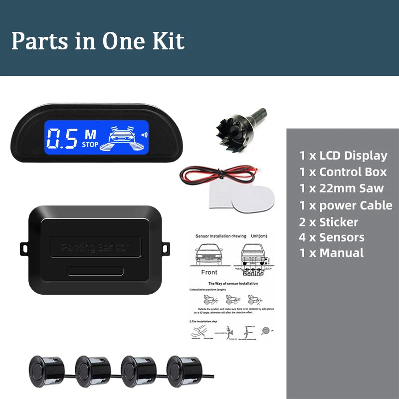 Hippcron Car Parking Sensor Kit With Auto Parktronic Reverse LED Monitor 22mm 4 Sensors Radar Detector System Backlight Display