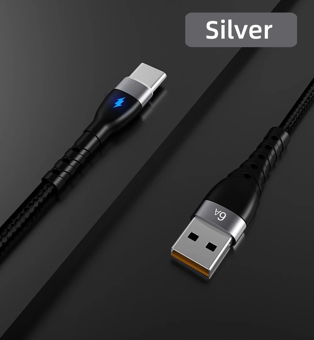 66W 6A Fast Charger Type C Cable USB C 1m 2m 3m Nylon Cable For iPhone 13 12 Xiaomi Huawei Samsung iPad For iphone charger Cable