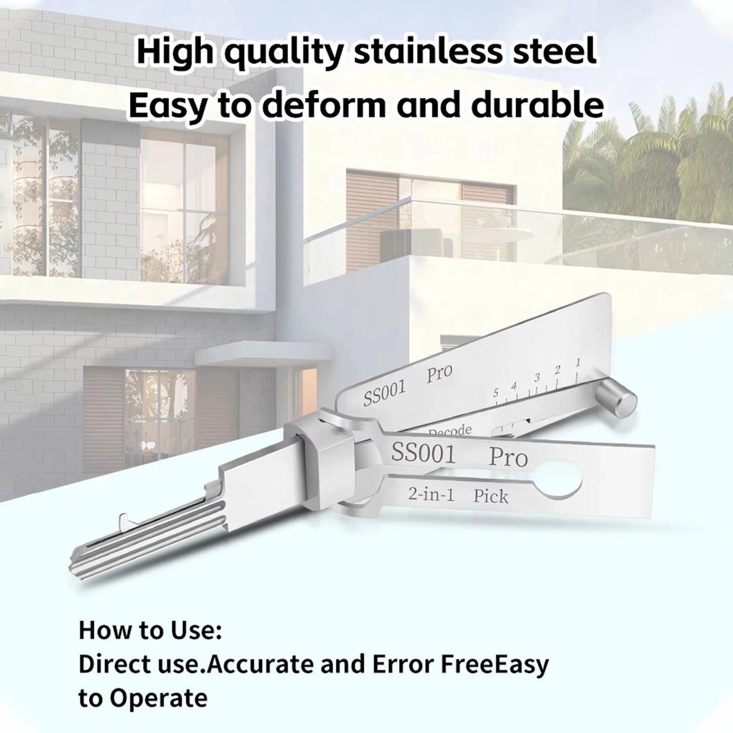 SS001 Key Decoder Stainless Steel Lock Key Precision Hook Pick Set Maintenance Repair Tool Unlocking Engineering Multi-function