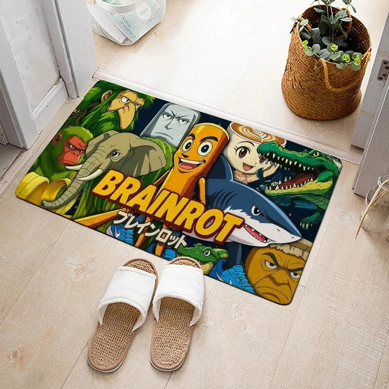 BRAINROT BOXFIGHTS Carpet Mat Rug Cartoon Shark Crocodile Plane TikTok Meme Home Decoration Fun Game Style Floor Mat Welcome Mat