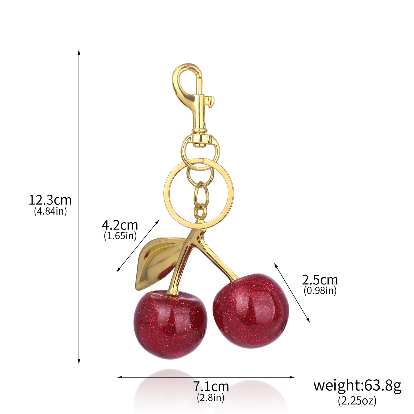 Cherry Crystal Bag Charm Keychain — Pink Fruit Keyring