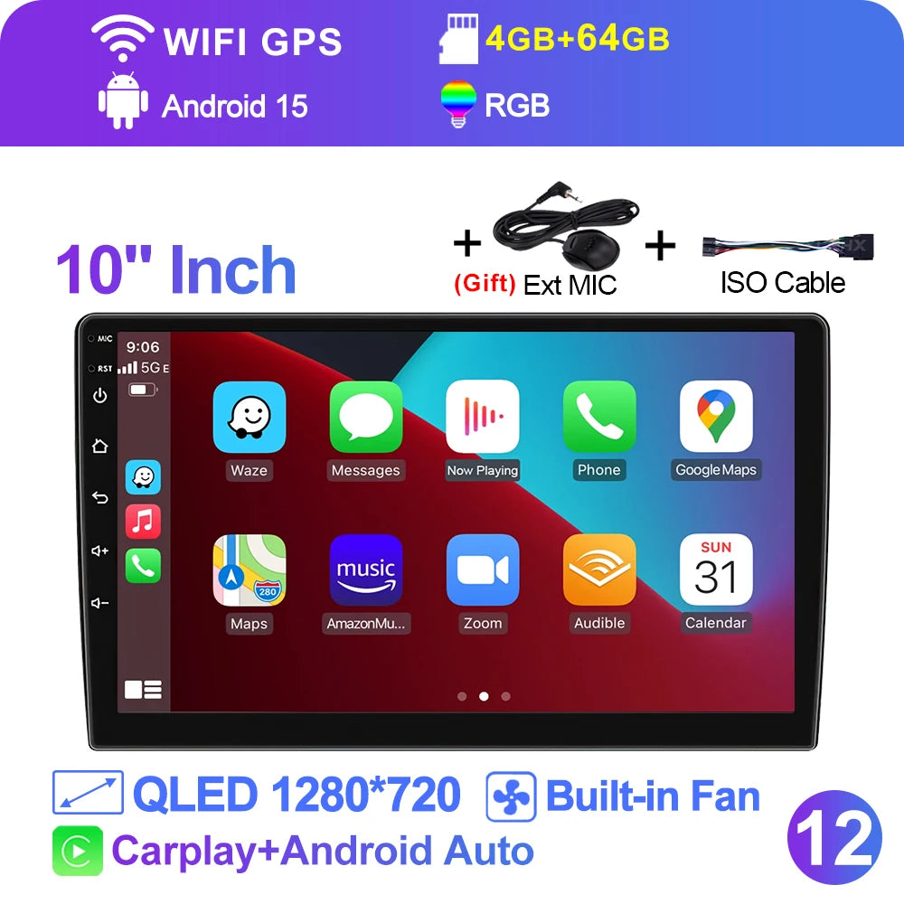 LEHX  7/9/10'' 4GB-64GB 2Din Android 15 Carplay Auto Car Radio Multimedia Stereo For toyota Hyundai Kia Volkswagen Jeep Fiat