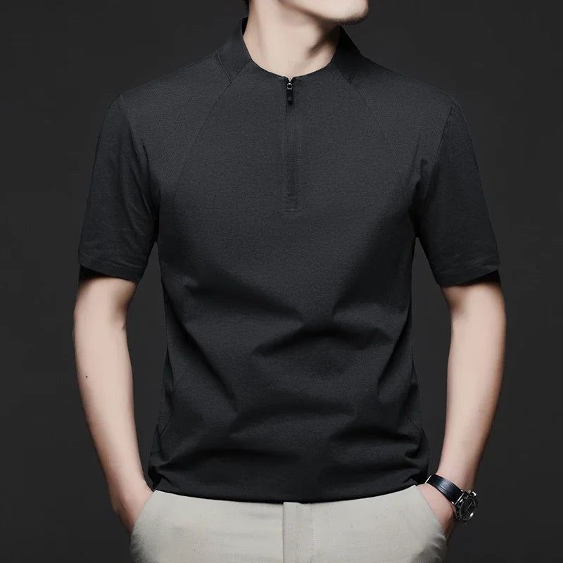 Men's Quarter-Zip Polo - Stand Collar, Simple Casual Daily Fit