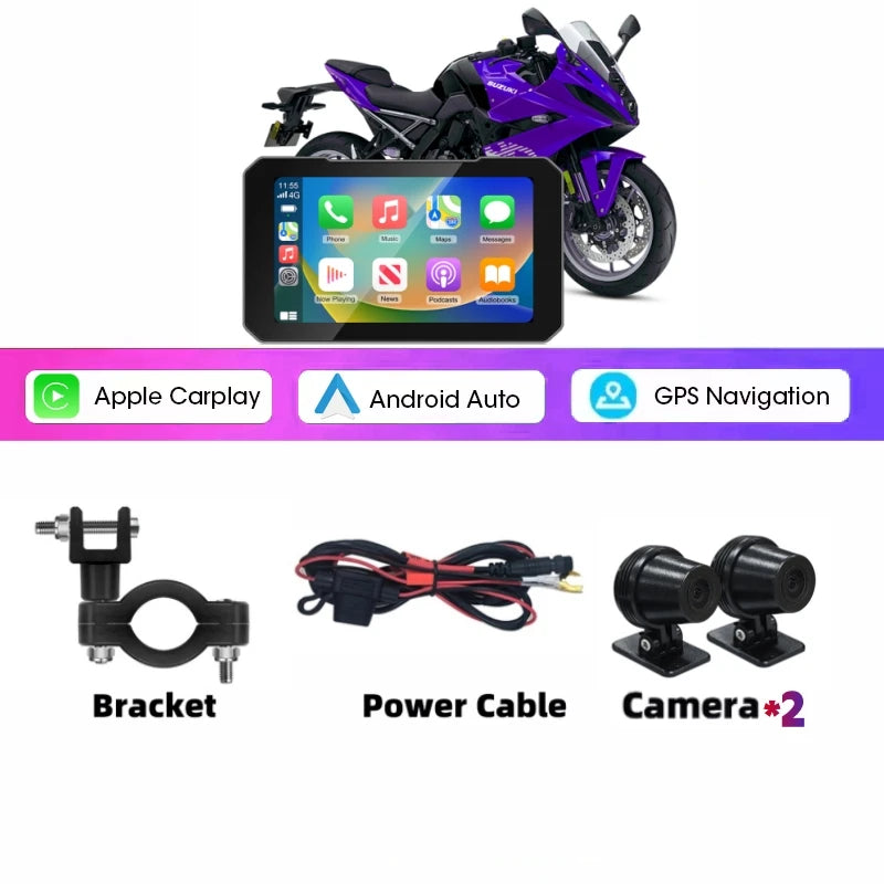 5" IP67 Waterproof Motorcycle Navigator with Wireless CarPlay & Android Auto