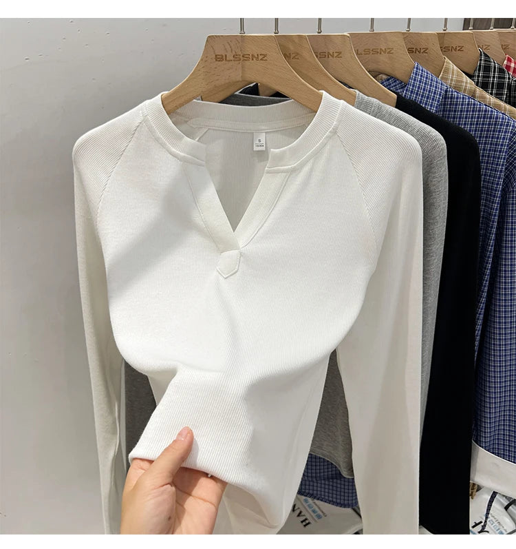 Women's slim V-neck long sleeve tee — view 10 of 20