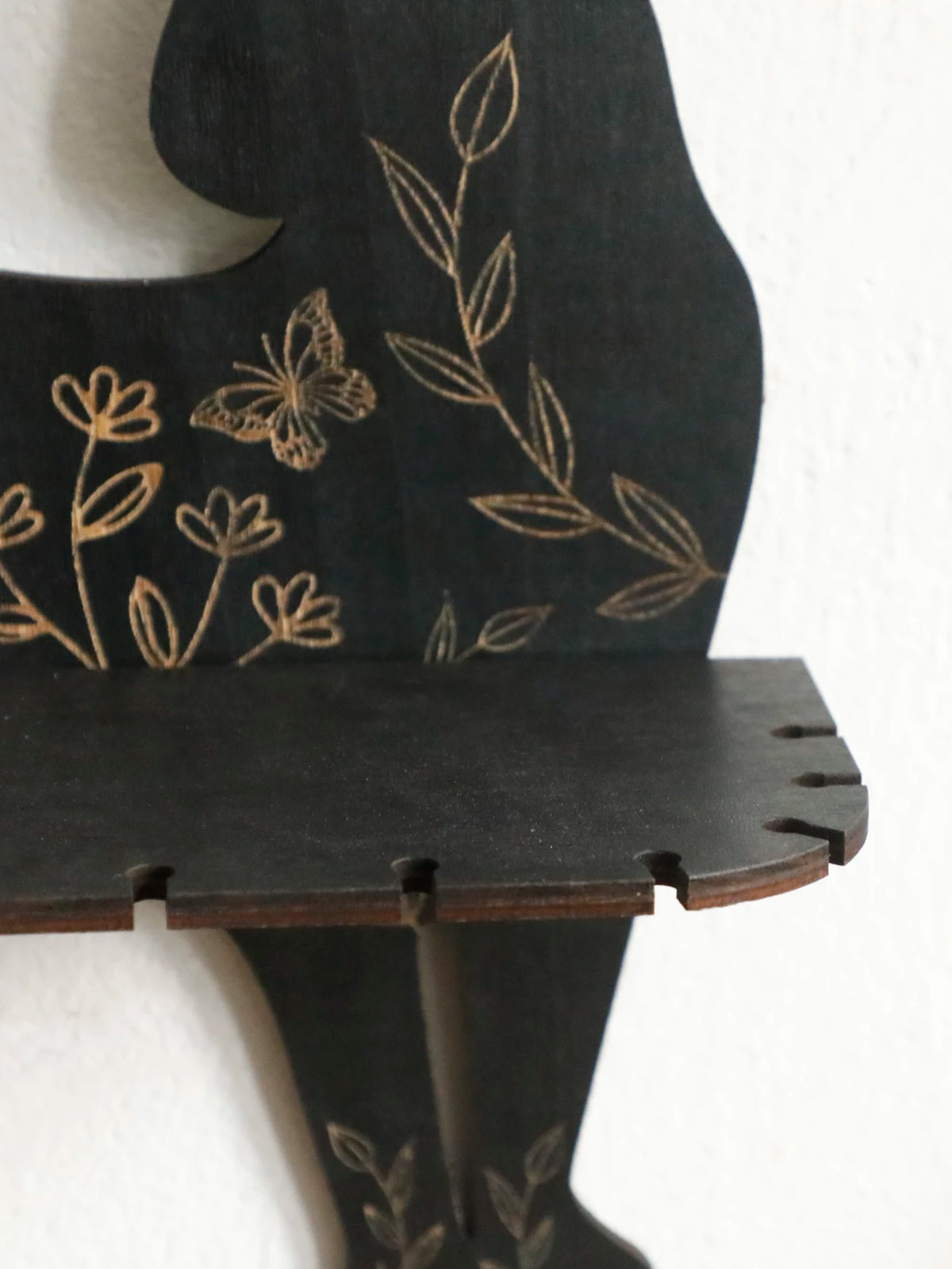 Black Cat Floating Wall Shelf - Flower Pattern Display – photo 5