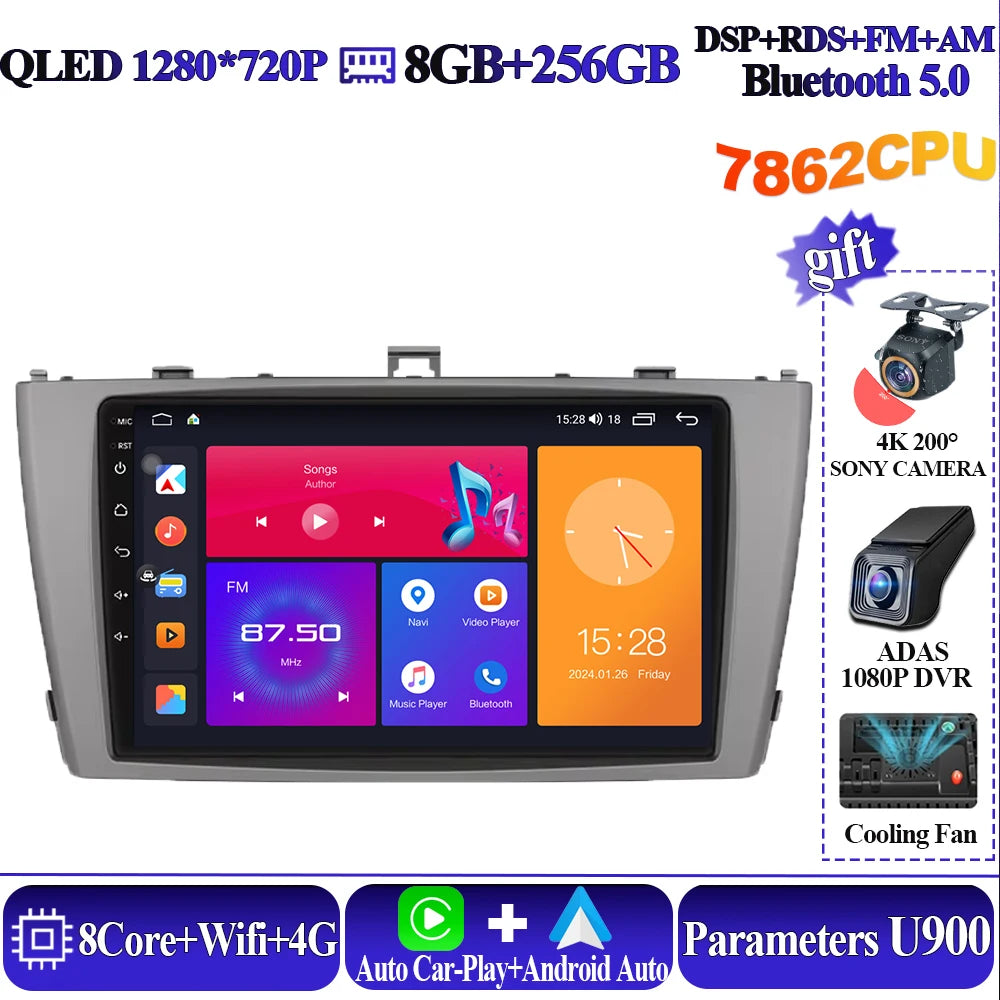 Android 16 8 core Carplay For Toyota Avensis T27 2009-2015 Car Multimedia Player 5G Wifi High-performance 7862 CPU Touch Display