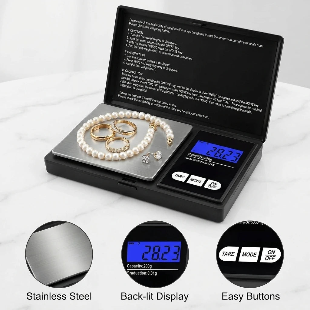 Mini Digital Pocket Scale High Precision Stainless Steel 0.01g Portable Jewelry Gold Gram Weight Balance Electronic Tool