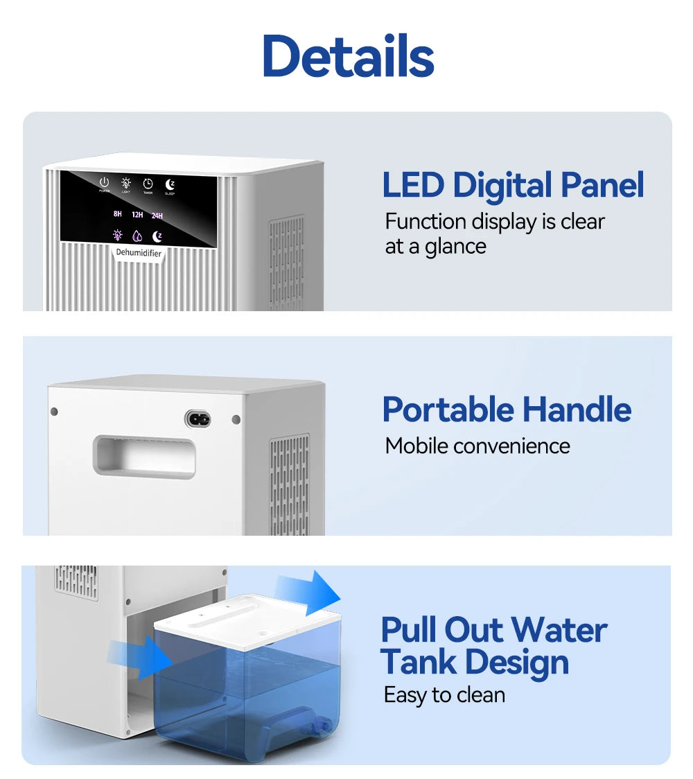 Portable Mini Dehumidifier 2.2L Water Tank for Living Room Bedroom Indoor Home Use - Efficient Air Moisture Absorber