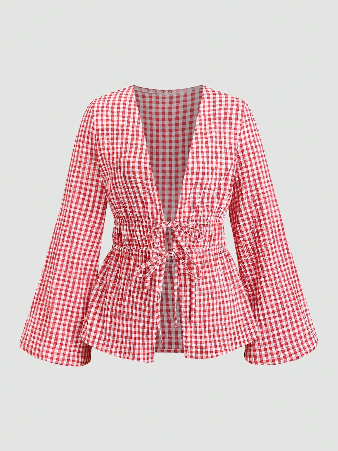 Striped Tie Bow Puff Sleeve Shirt