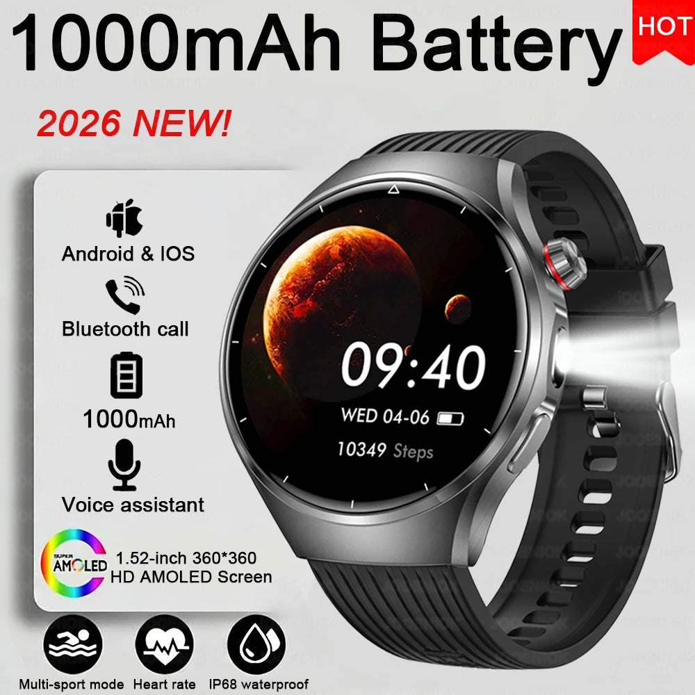 2026 G6 Max Smartwatch – 1000mAh Battery, Bluetooth Call, GPS Tracking & LED Flashlight | Men