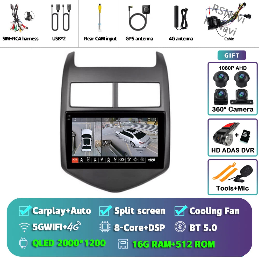 Android 16 CarPlay Auto Car Radio Multimedia Player For Chevrolet Aveo 2 Sonic T300 2011-2015 Navigation GPS 2din Stereo Audio