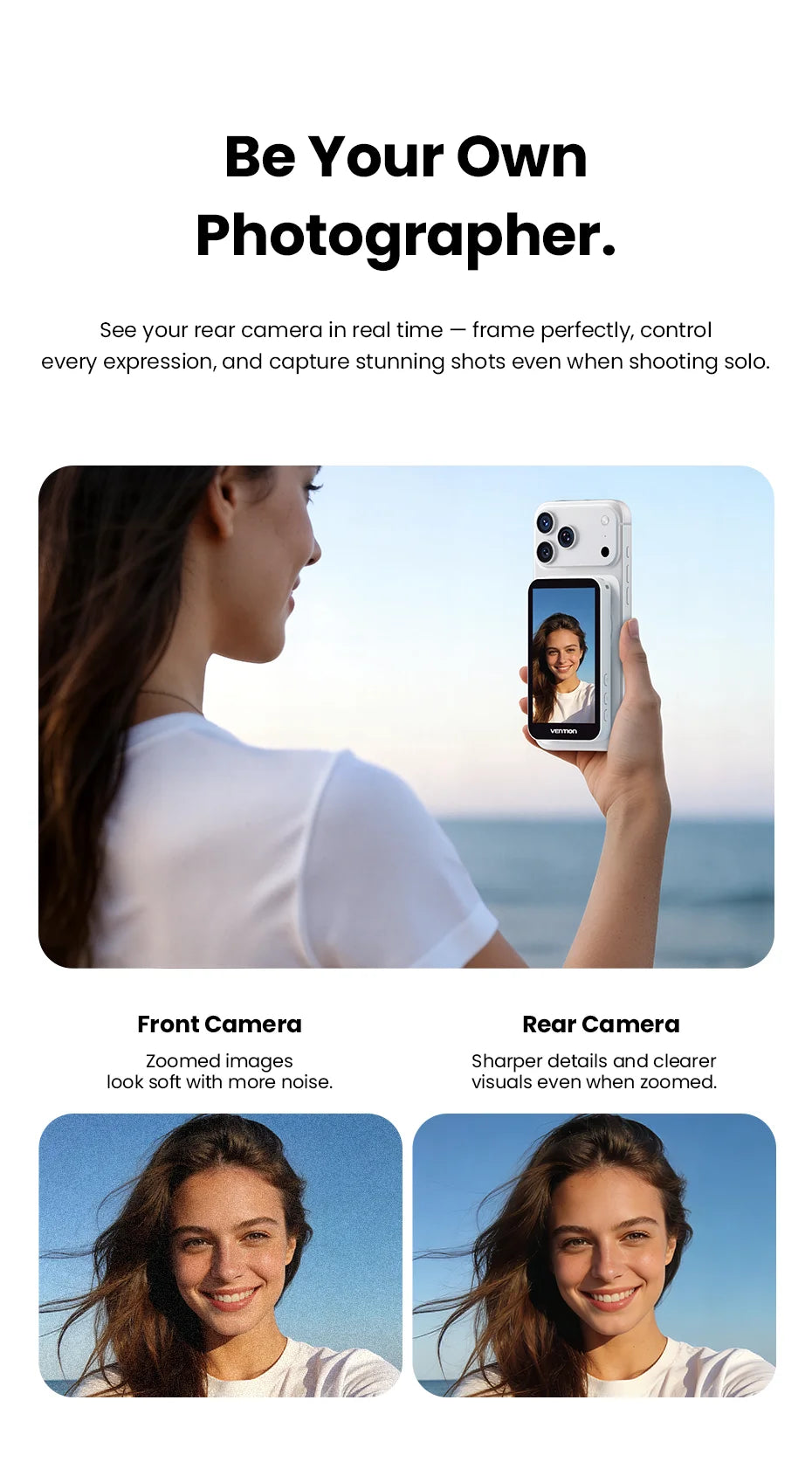 Vention Magnetic Selfie Screen Monitor Vlog Phone Wireless Monitor Rear Camera Live for iphone 17 16 Huawei Mate 80 Samsung S24