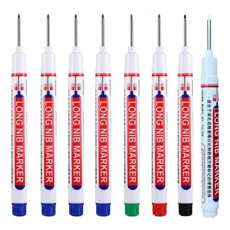 8Pcs/Set 20mm Deep Hole Long Nib Head Markers For Metal Perforating Pen Waterproof Bathroom Woodworking Decoration Multi-Purpose
