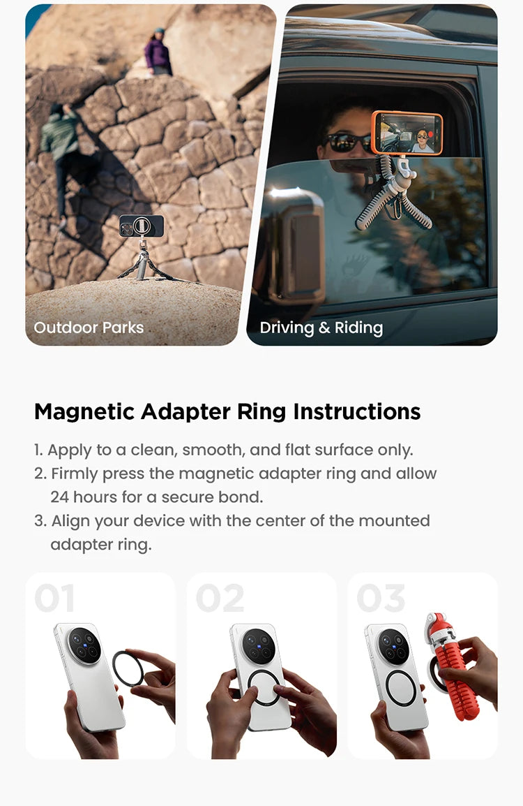 JOBY PZ01 Flexible Phone Tripod Aluminum Alloy Magsafe Adapter Ring Magnet Mini Octopus Tripods for iPhone Travel Vlog Tiktok