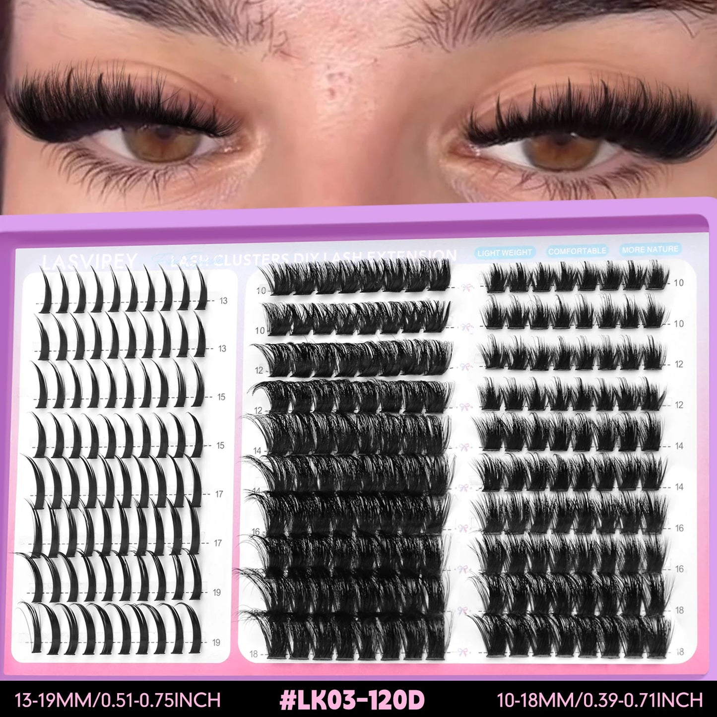 LASVIREY DIY Spiky Cluster Lashes – 3-in-1 Fluffy Volume Individual Eyelash Extensions | Mixed Styles