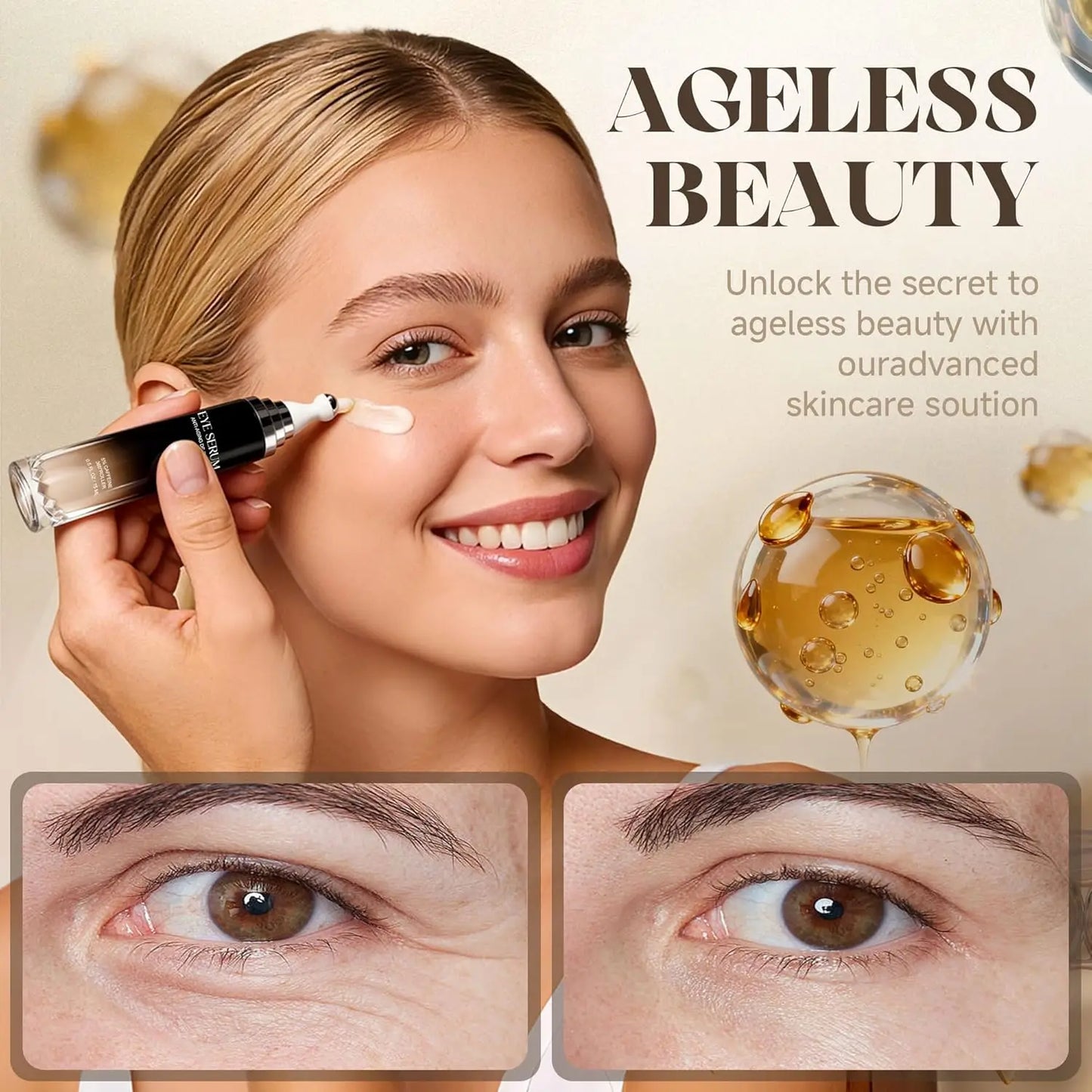 Eye Cream with 360° Roller, Anti Aging Treatment for Wrinkles & Fine Lines, Caffeine Under Eye Serum for Dark Circles &Puffiness