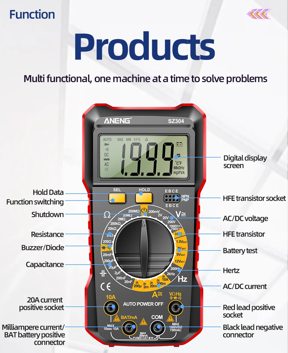 ANENG SZ304 Digital 2026 Counts Multimetes AC/DC Votage Current Resistance Ohm NCV High Precision Professional Multimetro Tester