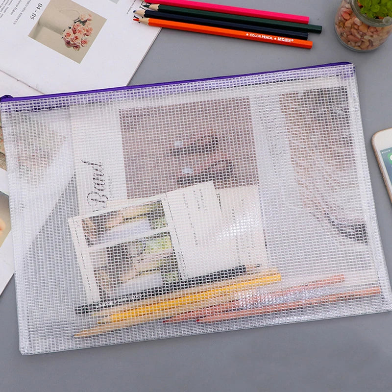 A3 A4 A5 Plastic Folder File Envelope Poly Stationery Storage Waterproof Zipper PVC Organizer Bag Document Paper Office