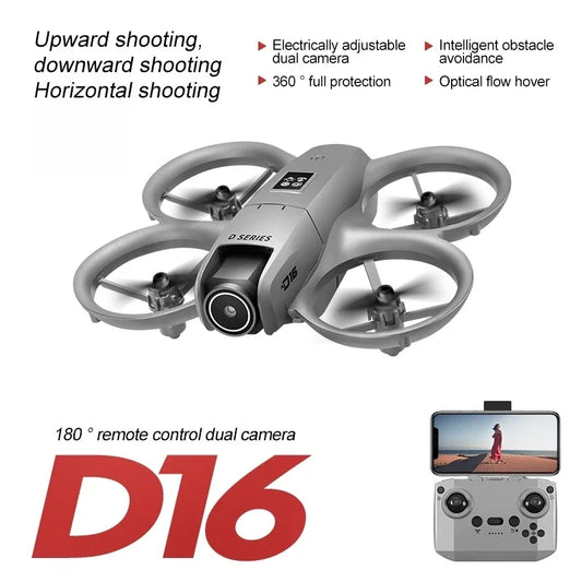 D16 Beginner Drone with 1080P HD Dual Camera, 360° Protection, One-Key Takeoff, 50 m Flight Height, Speed 5 m/s, 140 g Max Takeoff Weight, Headless Mode