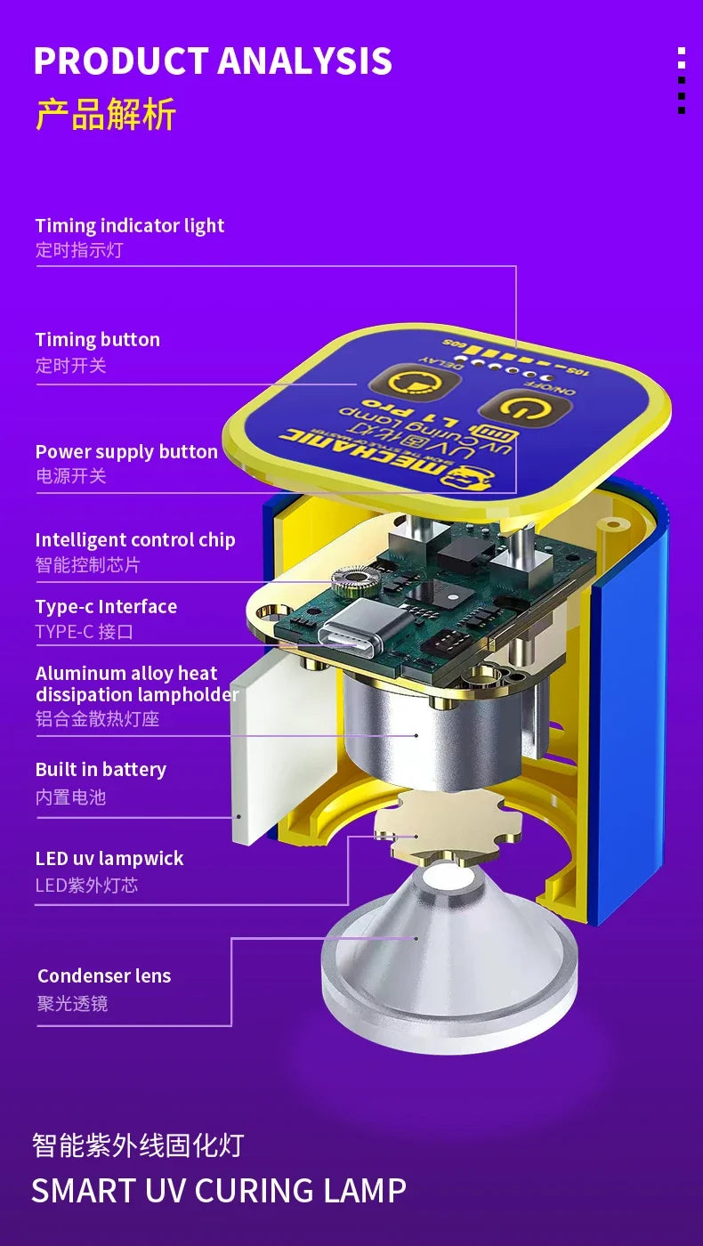 MECHANIC L1/L1 Pro UV Curing Lamp Intelligent Double Beads 7W High Power UV Curing Light  Motherboard UV Glue Curing Repair Lamp