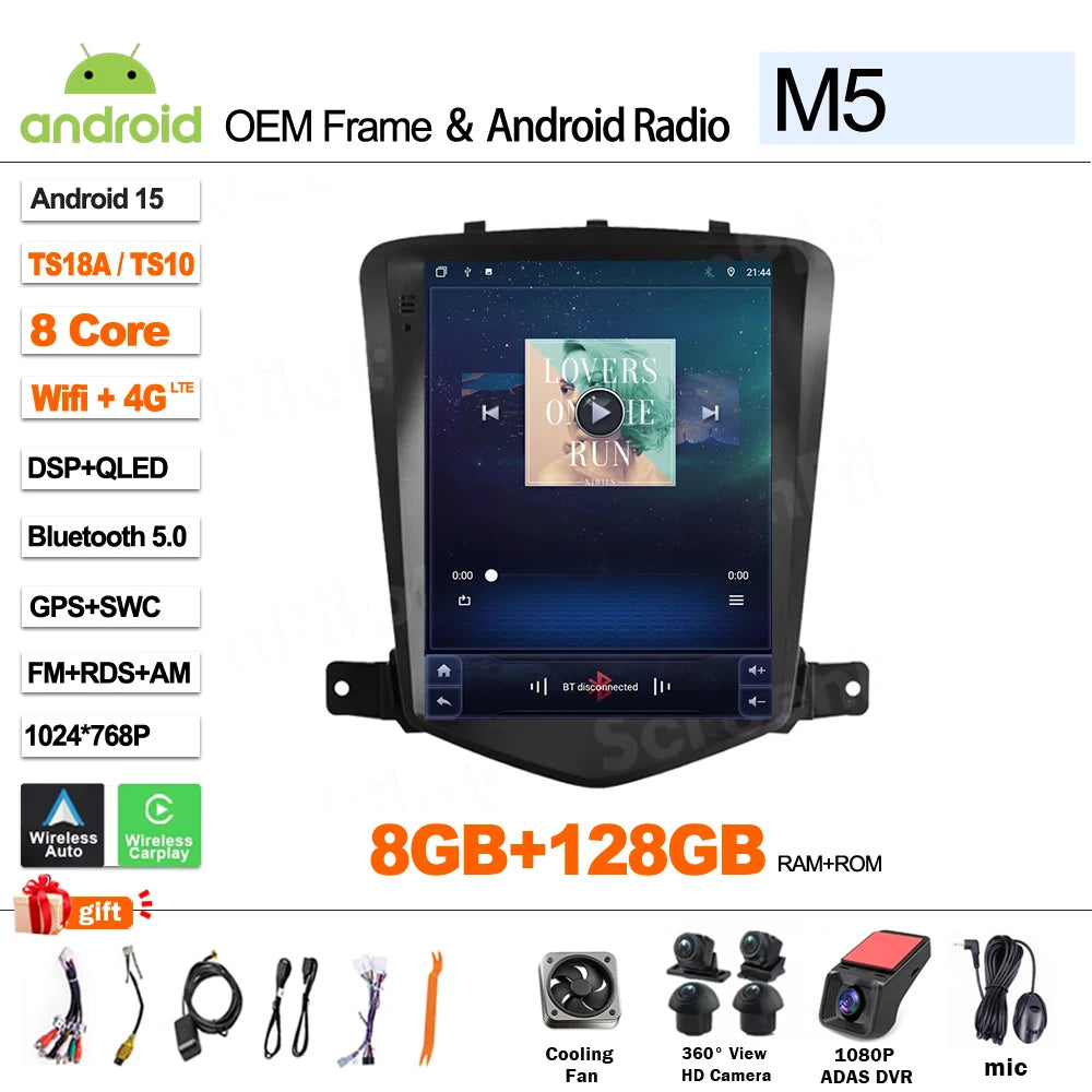 For Chevrolet Cruze J300 2008 - 2012 Android 16 Multimedia Video Player GPS Navigation Wireless Android Auto Touch Screen RDS