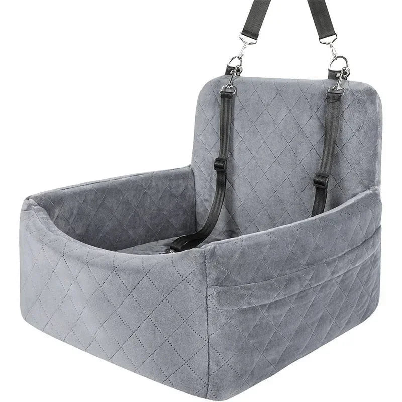 Pet Car Seat Kennel – Removable Washable Anti-Slip Dog & Cat Travel Nest | Front & Rear Row Safety Seat (Black, Gray)