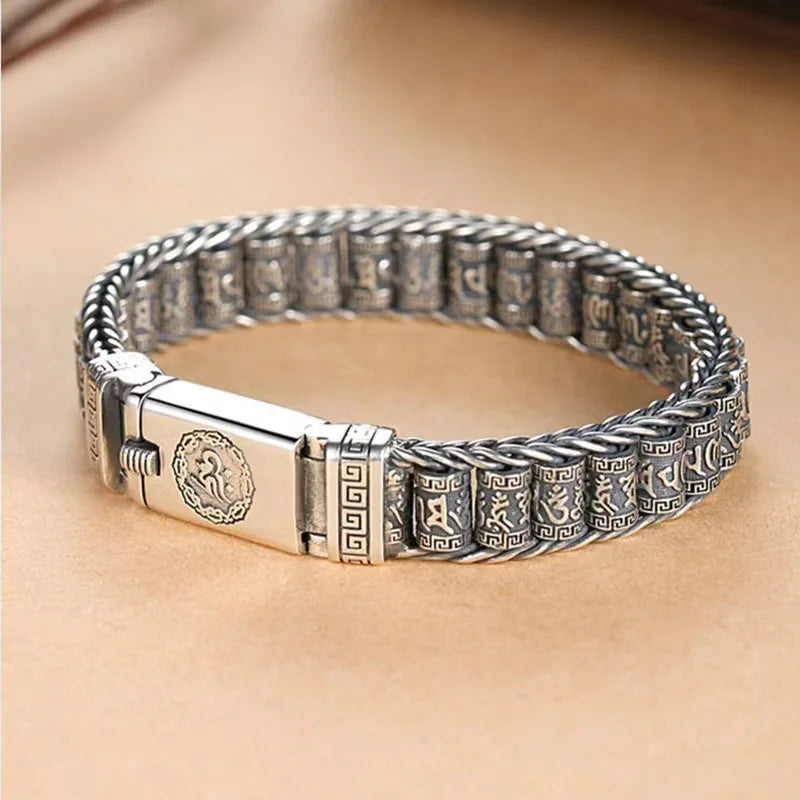 Tibetan Six-Word Mantra Bracelet – Adjustable Beaded Bangle for Men, Meaningful Gift