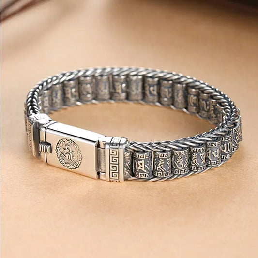 Tibetan Six-Word Mantra Bracelet – Adjustable Beaded Bangle for Men, Meaningful Gift