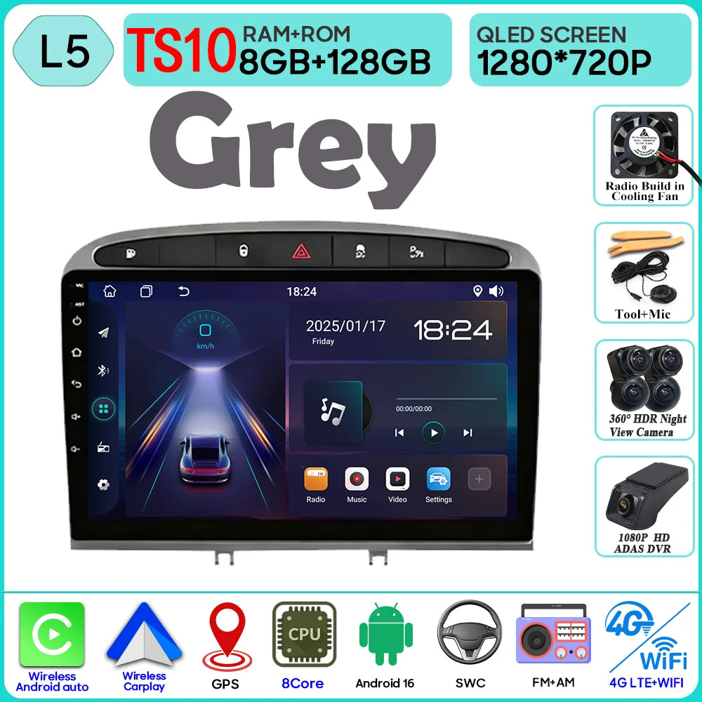 Android 16 Car Radio Player For Peugeot 408 1 2012 - 2020 For Peugeot 308 1 T7 2007 - 2015 Wireless Android Auto Touch Screen 4G