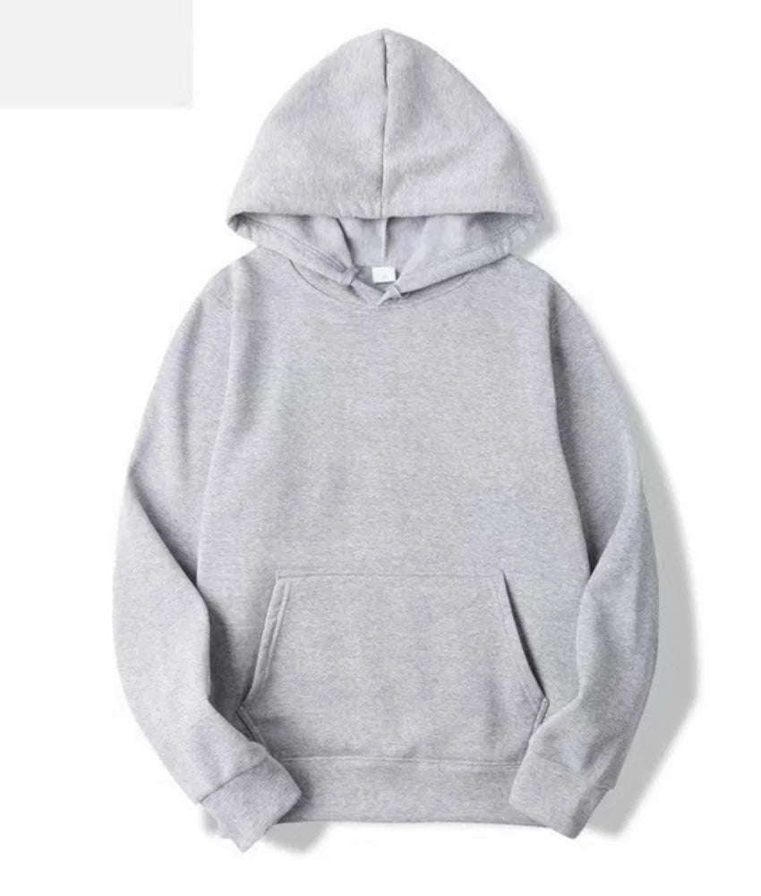 Plain fleece pullover hoodie, unisex solid colour