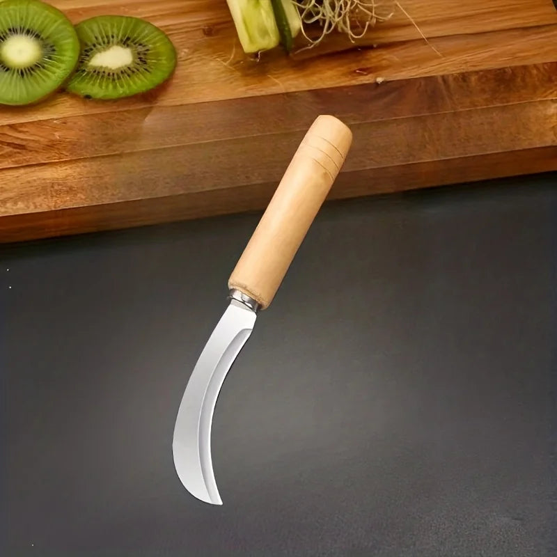Curved Stainless Steel tool with Wooden Handle,2-in-1 Tool for Summer Garden Weeding,Ideal for Outdoor Yard Use