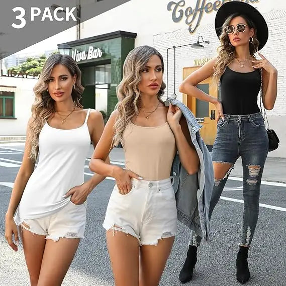 Anfilia Women  Cotton Shelf Bra Camisole Tops Adjustable Spaghetti Strap Tank Top Summer Cami Shirt 3 Pack (No Padded)
