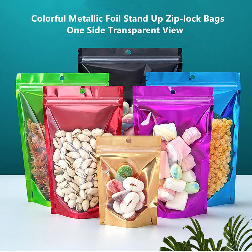 100pcs Aluminum Foil Zip Lock Bags – Food Grade Silvery Mylar Resealable Pouches for Snacks, Herbs & Gift Packaging