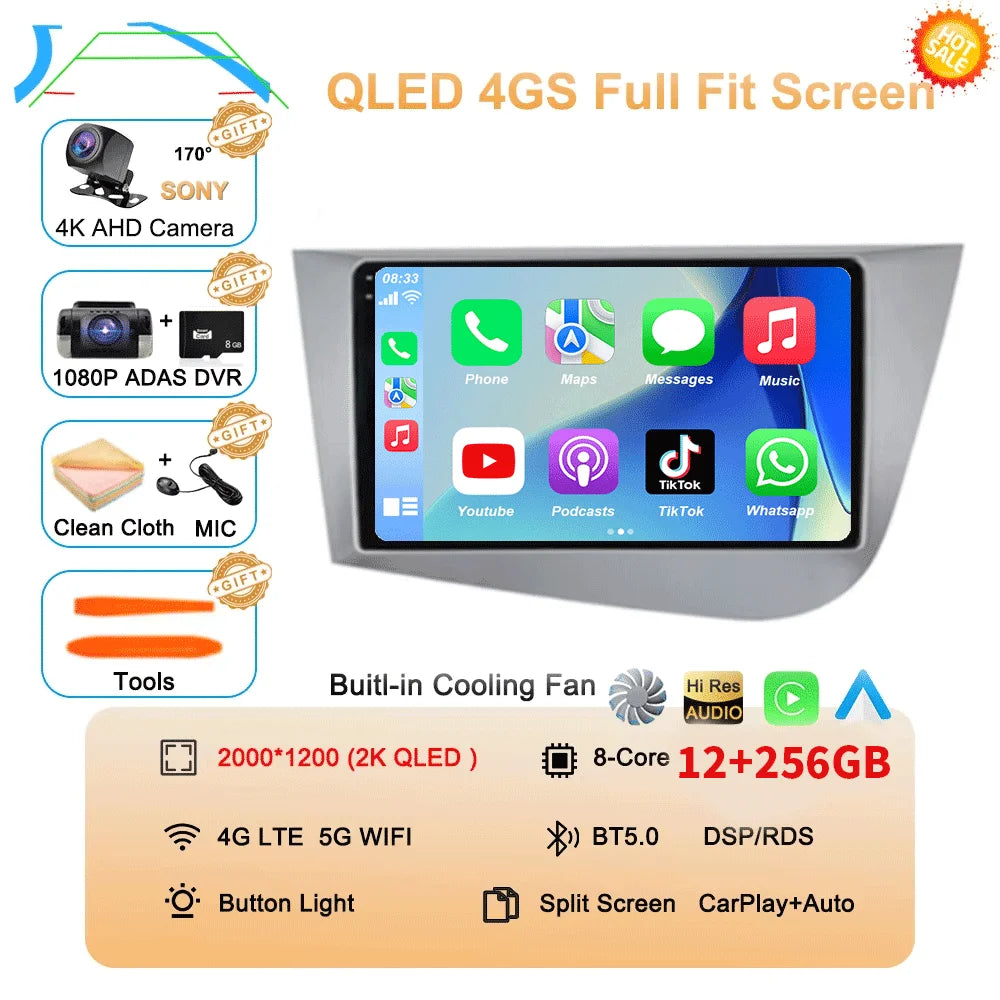 Car Radio Android 16 Navigation GPS Carplay For Seat Leon 2 MK2 2005-2012 Multimedia Video Player Stereo DSP 360 Camera Wifi 4G