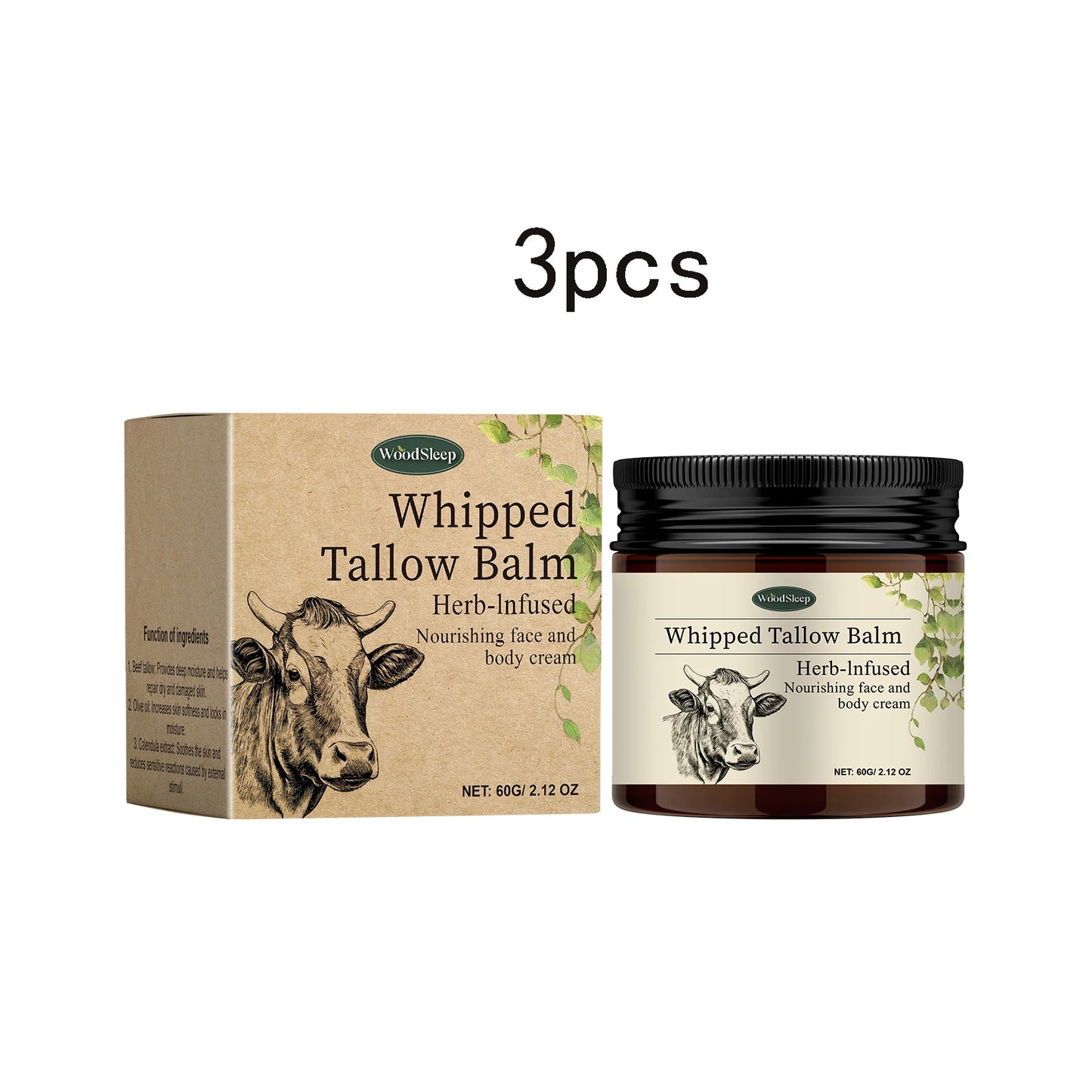 Whipped Beef Tallow Balm - Natural Grass-Fed Moisturizer for Sensitive Skin