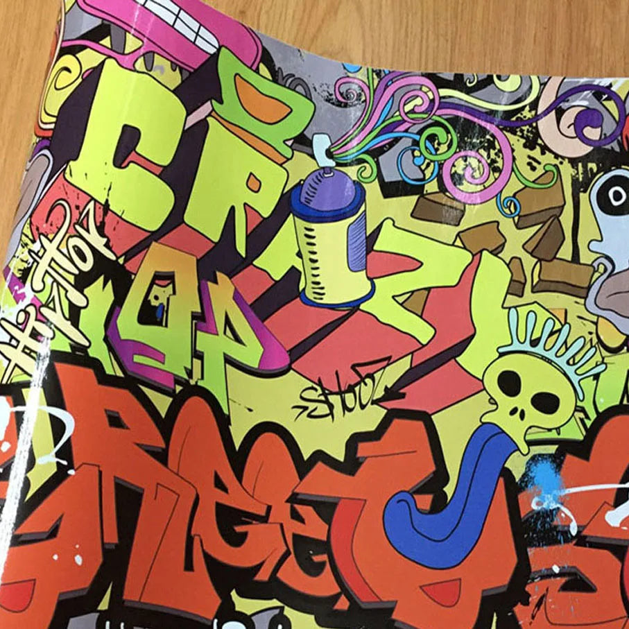 Skull Graffiti Stickerbomb Car Wrap — Vinyl Film, Air-Release