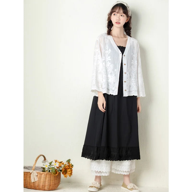 Johnature 2026 Summer New Japanese Casual Spaghetti Strap Thin All Match Dress For Women Solid Color Cotton Female Dresses