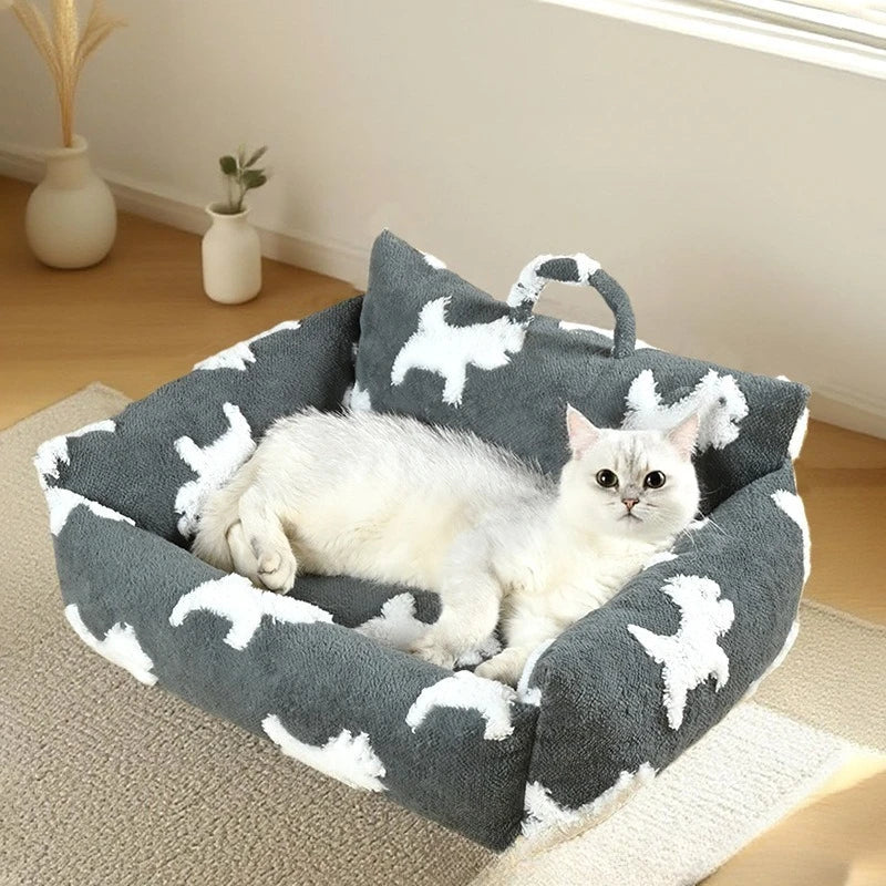Dog Bed with Raised Edges Cat Mat Long Plush Deep Sleeping Warm Soft Small Dog Cushion Calm Beds for Small Dogs Cats for Warmth