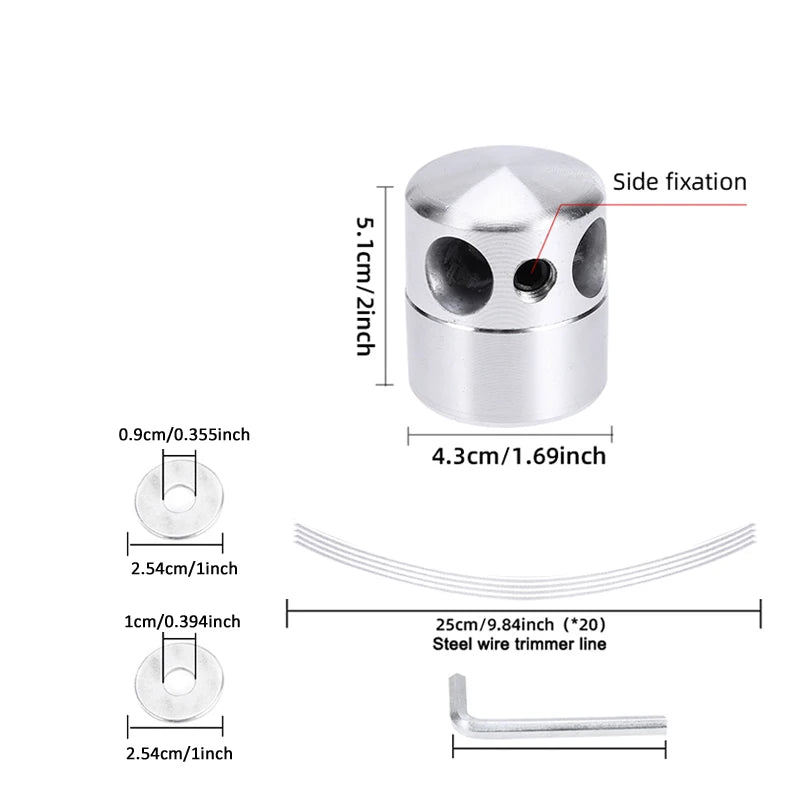 1Pc Aluminum Alloy Cylindrical Trimmer Head, Installation Hole 1Inch/2.54Cm, Side Fixed Lawn Rope Easy to Install, 3 Accessories and 4 Steel Wire Lawn Ropes, Strong and Durable, Not Afraid of Stones, Suitable for Gardening, G