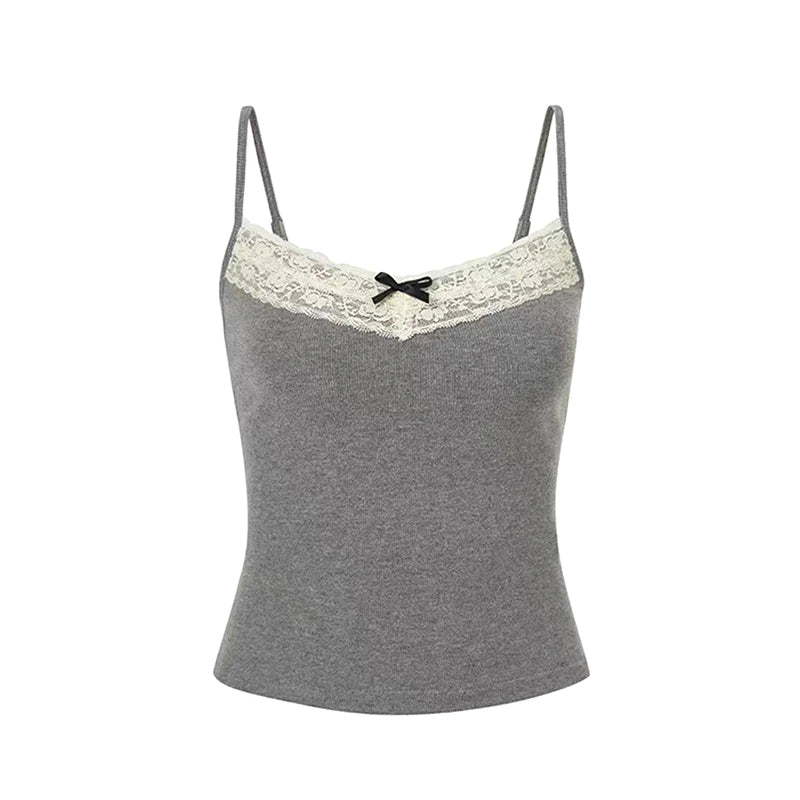 Sexy White Knit Camisole Lace Tank Top Cropped Vest Women's Sleeveless Crop Tops with Chest Pad Y2k Cute Summer Slim Undershirt
