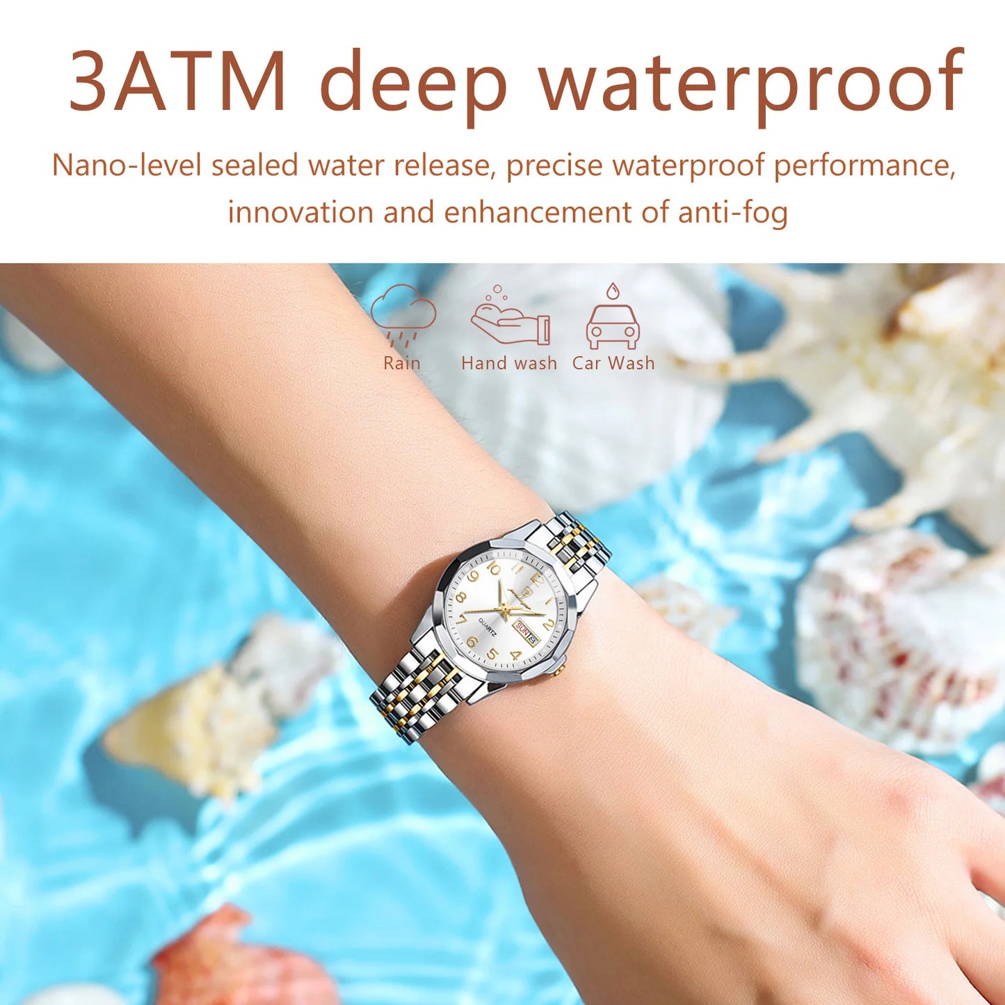 POEDAGAR Elegant Ladies Watches Waterproof Luminous Date Week Watch for Woman High Quality Stainless Steel Quartz Women's Watch