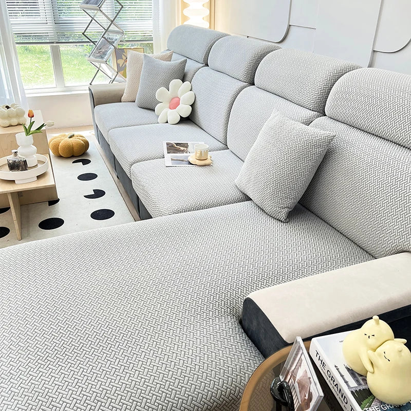 1pc Jacquard Sofa Slipcover Twill Pattern Elastic Sofa Covers Furniture Protector for Bedroom Office Living Room Home Decor